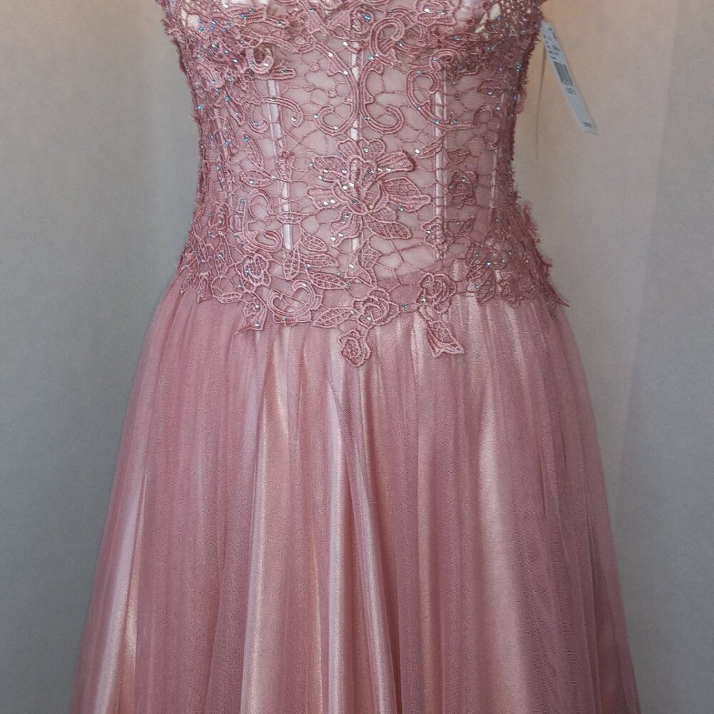 Mauve Strapless Corset long floor length Ball Gown Prom Tulle Dress Size 5